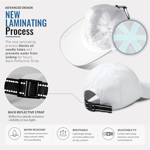 Waterproof Baseball Cap Running Hat Mens Womens Rain Hat Quick Dry Golf Hat with Sweatband Outdoor Breathable Sports Cap - color: White