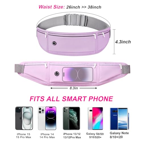 Slim Running Belt for Women Men,Runners Fanny Pack Phone Holder,Money Belt,Running Gear Accessories,with 3 Pockets (Purple) - color: Purple