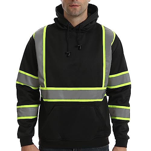 High Visibility Pullover for Men/Women, Class 3 Hi Vis Reflective Hoodie with Large Front Pocket, BLACK, Small - color: Black01, size: Small