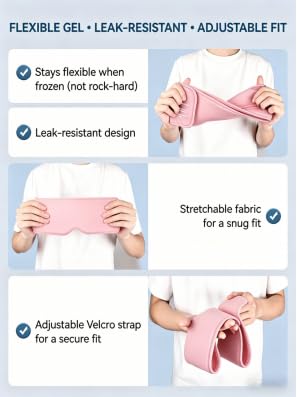 Cooling Gel Eye Mask for Puffy Eyes, Migraine & Headache Relief, Full Eye-Area Cold Compress for Eyes & Temples, FSA Eligible HSA Reusable Eye Ice Pack for Swelling & Post-Surgery Recovery - color: Pink