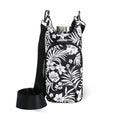 WanderFull® Original HydroBag®, Fits Up to 32 oz Water Bottle Holder with Strap, Gift for Women, Hands-Free Crossbody, Water Bottle Carrier Bag with Phone Pocket - color: Tropical Black & White Floral Print