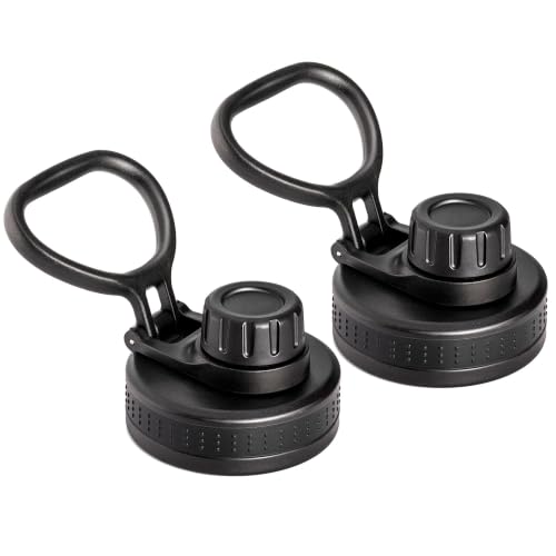 Spout Lid for Thermoflask, Takeya, Simple Modern 12-64oz Wide Mouth Bottles - color: Black 2 Pack