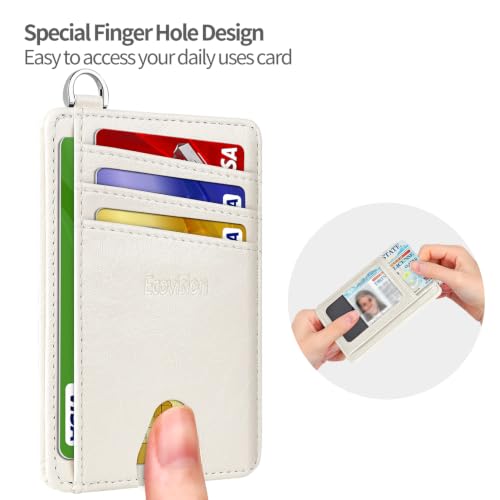 Slim Minimalist Front Pocket Wallet, RFID Blocking Credit Card Holder Wallet with Integrated D-Shackle for Men Women - color: Glossy Off-white