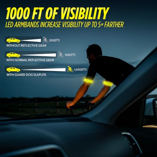 SlapLite Rechargeable LED Armband, Reflective Running Lights for Runners, Reflective Safety Gear Women, Men for Running, Walking, Cycling at Night, High Visibility Arm Band, Fits-All - color: Yellow
