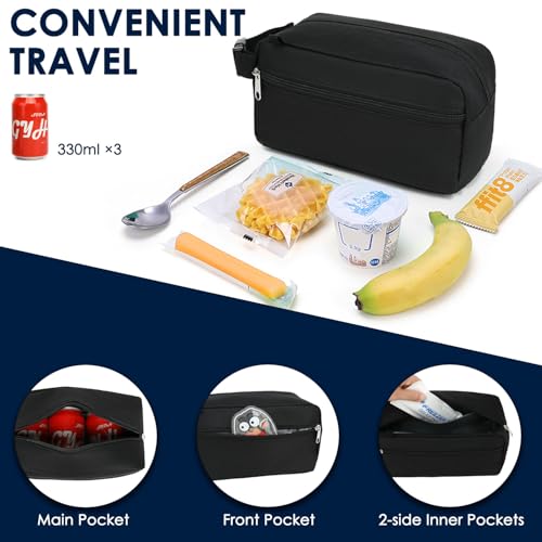 GYEUKHAM Freezable Lunch Bag,Reusable & Collapsible Mini Cooler for Adults,Insulated Lunch Box with Ice Packs,Freezable Snack Bag with Handle Buckle, On-the-Go,Black - color: Black+Ice pack
