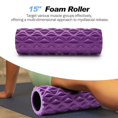 5 in 1 Foam Roller Set High Density Patented Foam Roller for Exercise - color: Purple Diamond