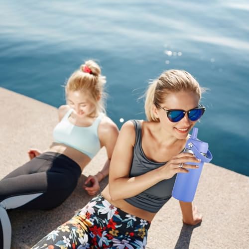 KMN Wide Mouth Straw Lid with Flip Top, Replacement Cap with Straw for Hydro Flask 18 32 40 oz Wide Mouth Water Bottle & 12 16 20 oz Coffee Flask, BPA-Free Leakproof Sports Lid (Lupine Purple) - color: Lupine Purple