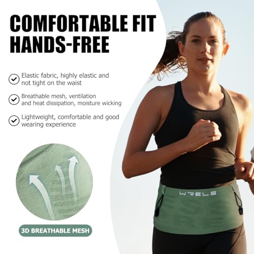 WRELS Slim Running Belt with Bib Number Clip,Elastic Phone Holder Fanny Pack for Women Men,Large Capacity Fitness Waist Pack Holds Water Bottle, Keys, Cards - color: Green-L