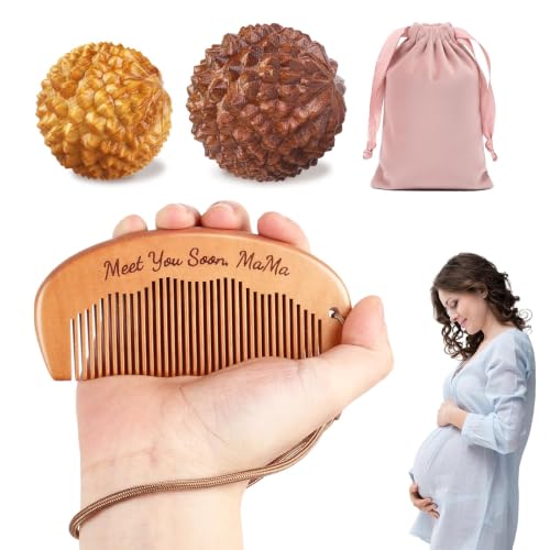 Gwabee Labor Comb and Massage Ball Set, Birthing Comb for Labor Pain - color: Peachwood Comb