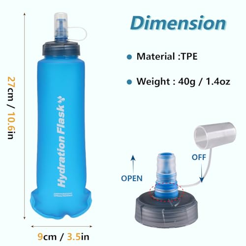 JEELAD Soft Folding Water Bottles, TPU Running Hydration Flask Ideal for Hiking Cycling Climbing