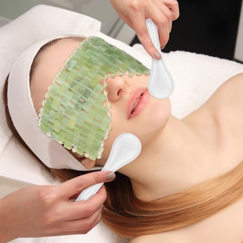 4 Pcs Jade Eye Mask & Skin-Safe Glass Facial Massage Tool, Jade Cooling Mask & Gua Sha Therapy Roller for Skincare Relieve Puffiness, Anti-Aging, Stress Relief - color: White