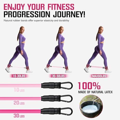 Ayombo Ankle Resistance Bands with Cuffs, Home Gym Workout Equipment, Lifting Glute Butt Exercise Equipment for Women, Ankle Weights Fitness Set, Leg Booty Equipment for Training Perfect Body Shape - color: Pink
