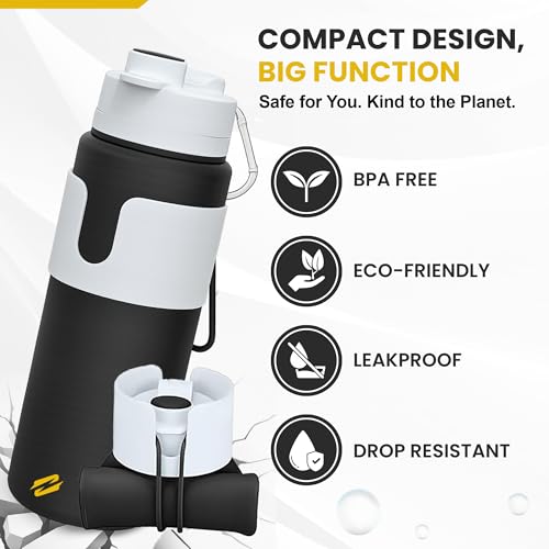 Collapsible Water Bottles – BPA-Free Silicone, Leak-Proof & Lightweight Foldable Water Bottle for Travel, Hiking, Camping, Sports & Everyday Use – Compact, Reusable, Portable, Easy Clean