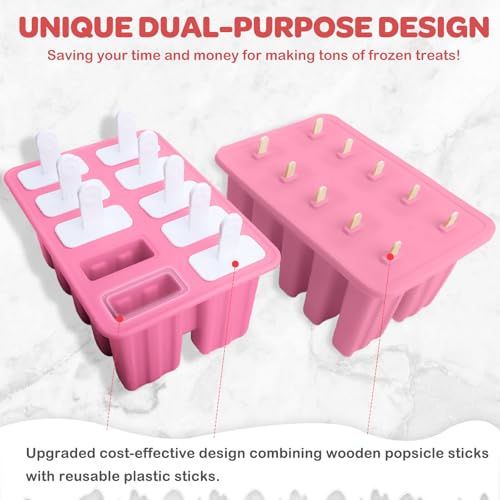 10-Cav Popsicle Molds, Silicone Ice Pop Mold for DIY Frozen Treats - color: Pink