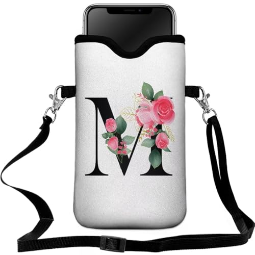 Cell Phone Sleeves Bag Case Crossbody Neoprene Holder Lanyard Phone Pouch for Women Men 7.5 X 4.5 Inches - Letter_M - color: Letter_M