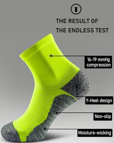 Quarter Compression Socks for Men Women, Cushioned Running Hiking Socks - color: Hi-viz Yellow (4 Pairs), size: X-Large
