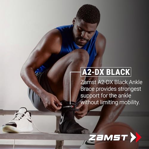 Zamst A2-DX Sports Ankle Brace with Protective Guards For High Ankle Sprains and Chronic Ankle Instability-for Basketball, Volleyball, Lacrosse, Football-Black, Left Large - size: Large - Left, style: Black - Left