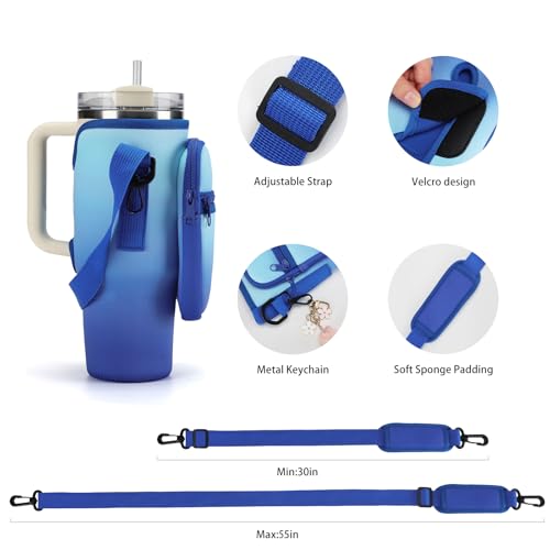 GOEWY Water Bottle Carrier Bag for Stanley Cup 40/30oz with Phone Pockets - color: Dark Blue, size: 40oz