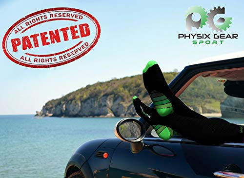 Physix Gear Compression Socks 20-30 mmHg - Men & Women - Running, Nurses, Shin Splints, Flight, Travel - color: Black/Green, size: L/XL