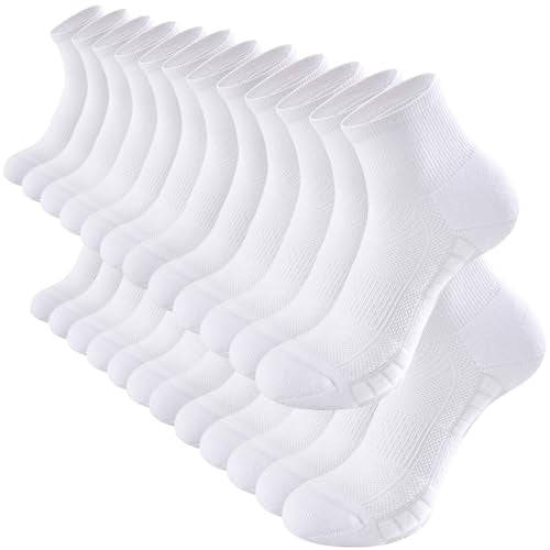 Ankle Socks Women White Black, 6/12 Pairs Running Quarter Socks - color: 12 White, size: 8-11