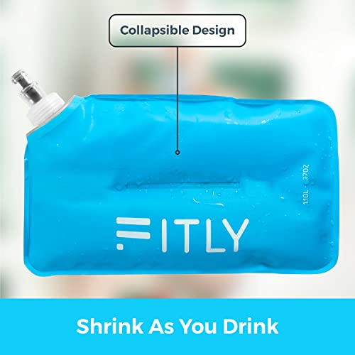 FITLY Soft Flask Running Water Bottle - Collapsible Hydration Flask - color: Blue, size: 37 Ounces