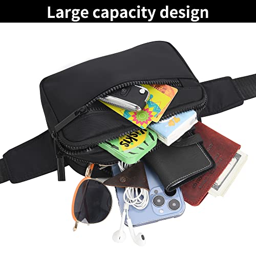 Fanny Packs for Women Men, Fashion Waist Pack Crossbody Bags Belt Bag with Adjustable Strap for Running Hiking Travel. - color: Black Oblong