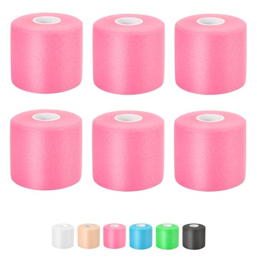 Pre Wrap Athletic Tape 6 Pack, 2.4 Inch x 22 Yards Foam Underwrap, Pink - color: Pink
