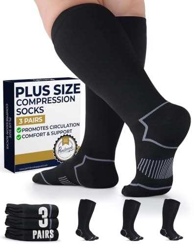 Pembrook Plus Size Compression Socks for Women Wide Calf - 3 Pairs, 20-30mmHg Extra Wide Calf Compression Socks, Up to 4XL - color: Black - 3 Pairs, size: XX-Large