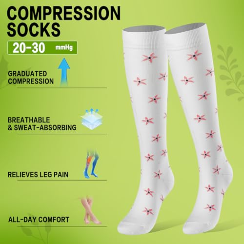 6 Pairs 20-30 mmHg Knee High Compression Socks, Unisex, Running, Travel - color: F-blue, size: Small-Medium