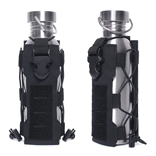 Tactical Molle Water Bottle Pouch & Adjustable Radio Holster Pouch Holder - color: Black