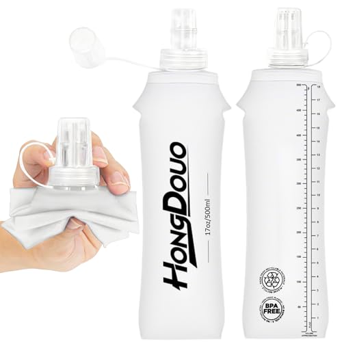 2PCS Running Vest Soft Flask, BPA-Free Soft Flasks 17oz/500ml TPU Collapsible Water Bottle for Hydration Backpack, Folding Running Water Bottles for Marathon Hiking Cycling Climbing - color: Transparent white
