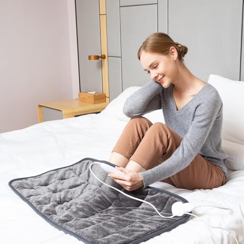Ambershine 17''x33'' Weighted Heating Pad, 5.2lbs with 12 Temperature Settings & 4 Auto-Off Timers, Pain Relief for Back/Neck/Shoulders/Abdomen/Legs(Dark Grey) - color: 02-dark Grey