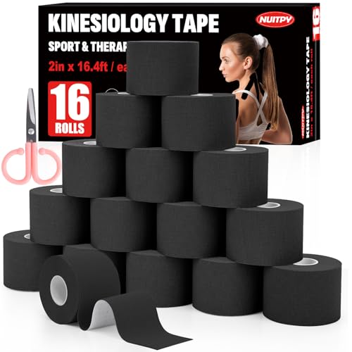 16 Rolls Black Kinesiology Tape, 2 inch x 16.4 Feet Kinetic Tape - color: Black-16