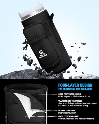 Sports rabbit Universal Water Bottle Holder with Strap & Phone Pocket - color: Black, size: 40OZ