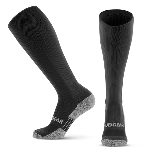 MudGear Graduated Compression Socks, Durable, Sweat-Resistant OCR Performance Socks with Cushioned Footbed, Made in USA - color: All Black, size: Small