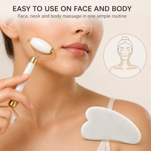 Jade Roller for Face & Gua Sha Set - color: White