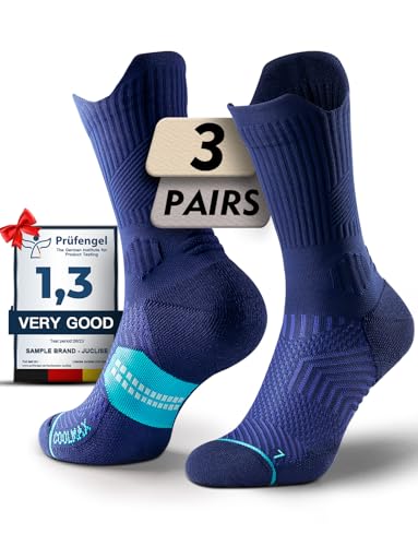 Juclise Men's Compression Running Crew Socks, 3 Pairs - color: Cobalt Blue, size: Small