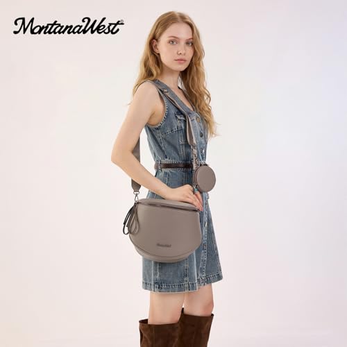 Montana West Crossbody Bag for Women, Vegan Leather Bum Bag with Coin Purse - color: Taupe
