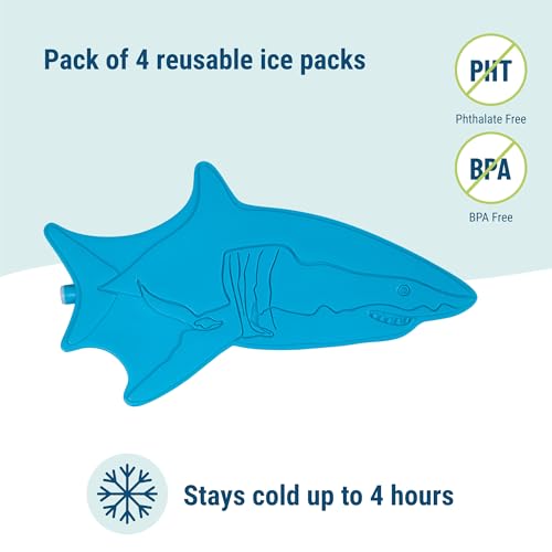 Wildkin Kids Ice Packs (4 Pack) – Slim, Reusable, Keeps Lunch Cool for School/Travel - Shark - color: Shark