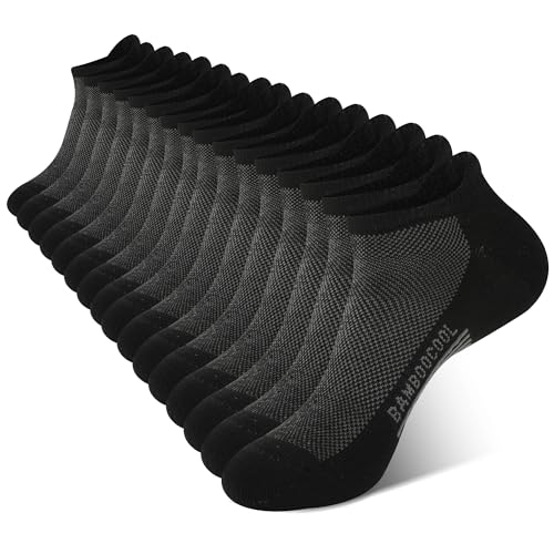 BAMBOO COOL Mens Athletic Ankle Socks Moisture Wicking Cushioned 8 Pack - color: 8 Pairs Black, size: Large