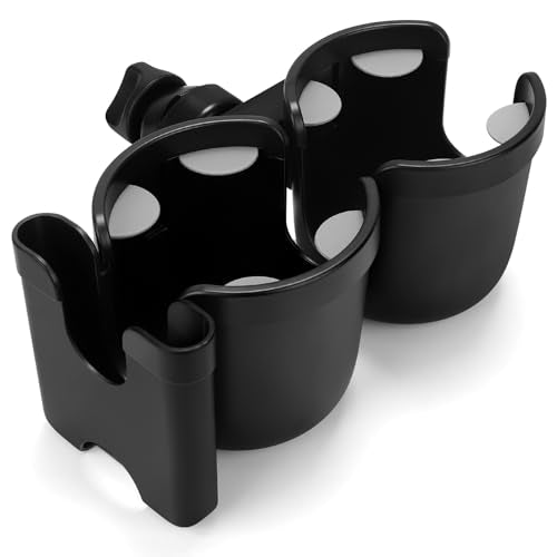 Accmor Stroller Cup Holder with Phone Holder, Bike Cup Holder, Walker Scooter Wheelchair Cup Holder Attachment, Universal Cup Holder for Uppababy Graco Strollers - color: Double Holder-All Black