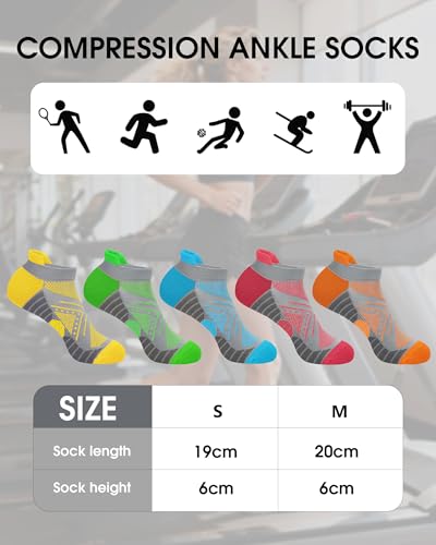 Womens Compression Ankle Crew Socks, Breathable Cushioned Socks - color: Pink Blue Orange Yellow Green Grey, size: 6-9