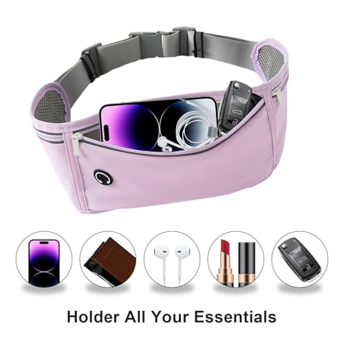 Slim Running Belt for Women Men,Runners Fanny Pack Phone Holder,Money Belt,Running Gear Accessories,with 3 Pockets (Purple) - color: Purple