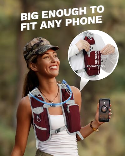 Running Vest for Women and Men, Hydration Running Backpack, Runners Vest, Hydration Vest, with Front Phone Holder, Adjustable Chest and Waist Strap - color: Wine Red, size: Only Backpack
