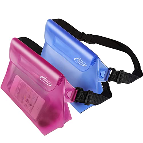 AiRunTech Waterproof Fanny Pack, Beach Cruise Vacation Essentials, Waterproof Pouch Protect Phone Passport Valuables Dry Safety, Paddle Board Kayaking Boating Swimming Accessories-2 Pack（Blue + Pink） - color: Blue+Pink