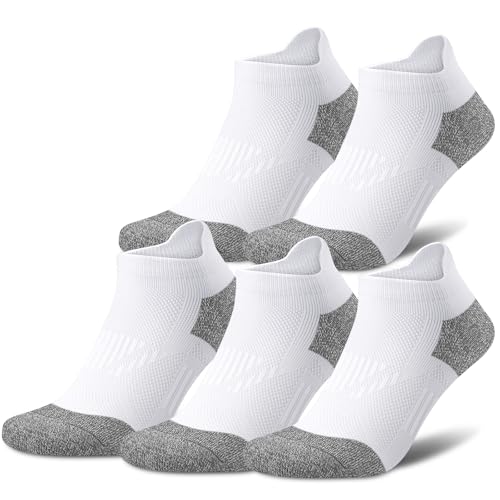 Gonii Womens Compression Ankle Socks，Athletic Running Cushioned Support Low Cut Socks 5-6 Pairs - color: White, size: 8-10
