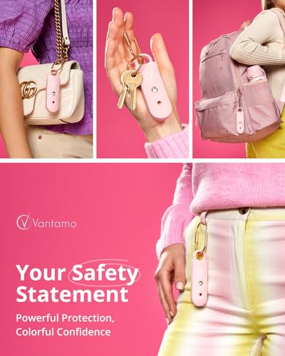 Vantamo Personal Alarm for Self Defense with Low Battery Notice, Strobe Light & Extra Loud 130 dB Double Speakers Safety Keychain Set for Women, Rechargeable Panic Button for Womens Self Defense - color: Light Rose