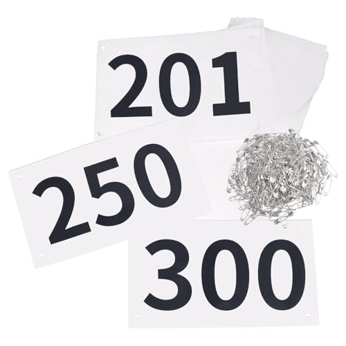 TRIWONDER Race Bibs Running Numbers with Safety Pins, Tyvek 4"x7" Large Numbers 1-500 for Marathon Runners Events Sports Games - color: Black&White [4"x7"] 201-300