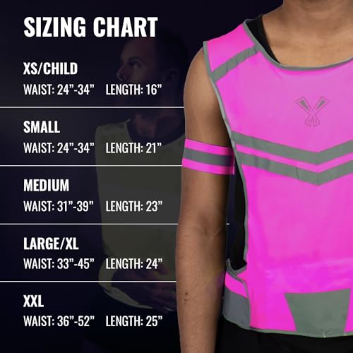Reflective Running Vest with Pocket & 2 Bands, High-Visibility - color: Pink, size: X-Large