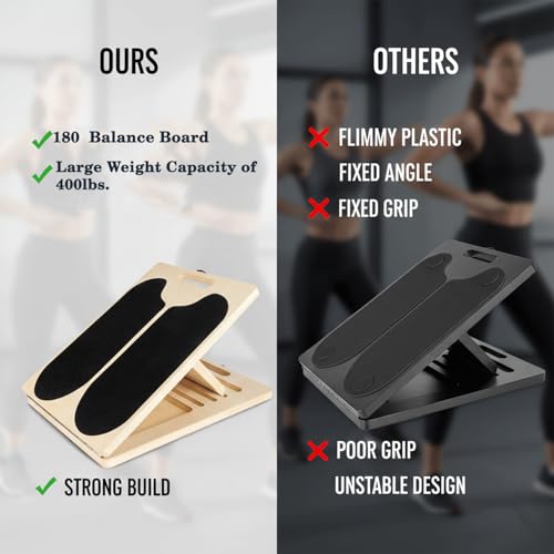 Portable Wooden Slant Board for Calf Stretching with Resistance Bands 400 lbs Cap,Balance Board Anti-Slip Incline Board, Ankle Support, Include Instruction Card & Sand Paper.